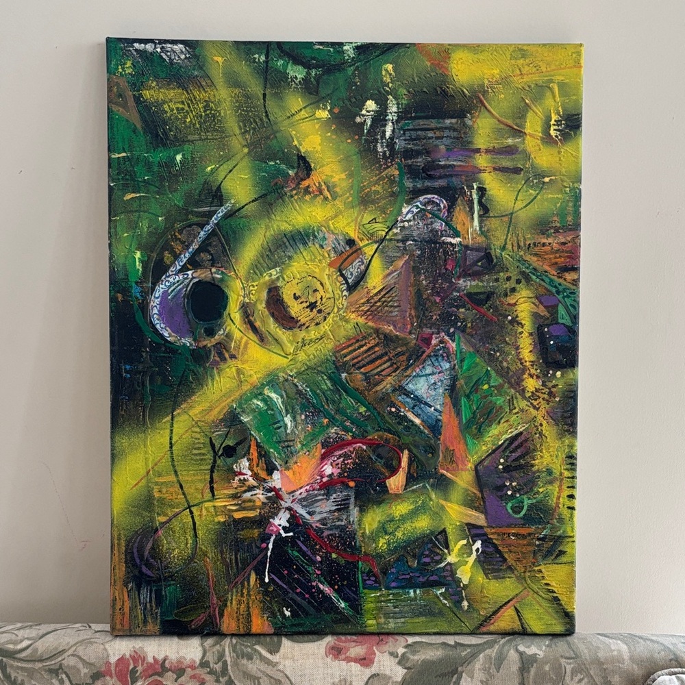 Abstract Green and Yellow Canvas Art